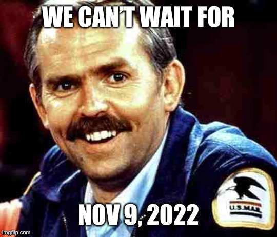 mailman | WE CAN’T WAIT FOR NOV 9, 2022 | image tagged in mailman | made w/ Imgflip meme maker