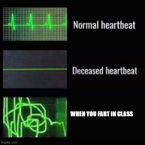 The pressure | WHEN YOU FART IN CLASS | image tagged in heartbeat rate | made w/ Imgflip meme maker