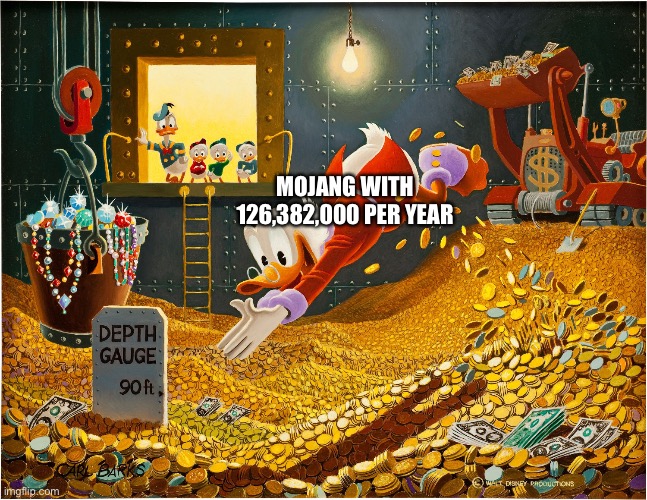 Money Dive | MOJANG WITH 126,382,000 PER YEAR | image tagged in money dive | made w/ Imgflip meme maker