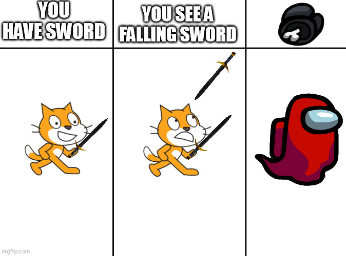 Scratch Cat Meme | YOU HAVE SWORD; YOU SEE A FALLING SWORD | image tagged in scratch cat meme | made w/ Imgflip meme maker