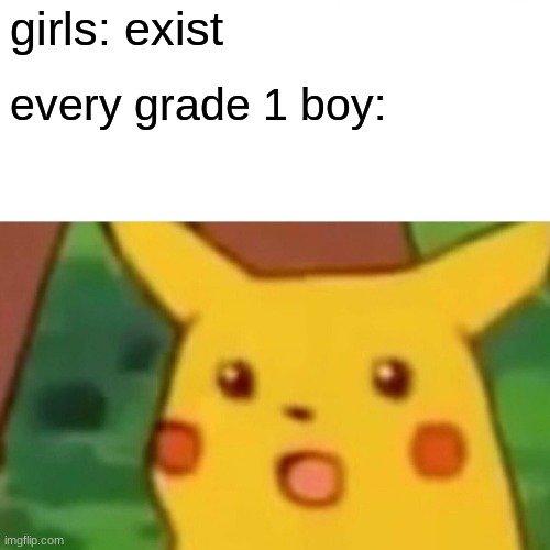 Surprised Pikachu Meme | girls: exist; every grade 1 boy: | image tagged in memes,surprised pikachu | made w/ Imgflip meme maker