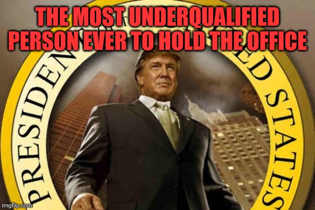 trump | THE MOST UNDERQUALIFIED PERSON EVER TO HOLD THE OFFICE | image tagged in trump | made w/ Imgflip meme maker