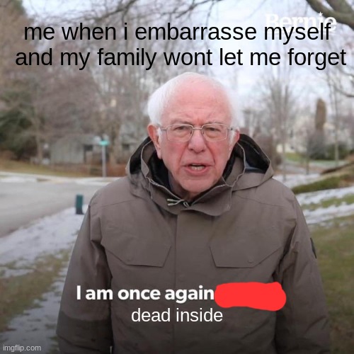 when i embarrasse myself | me when i embarrasse myself  and my family wont let me forget; dead inside | image tagged in memes,bernie i am once again asking for your support | made w/ Imgflip meme maker