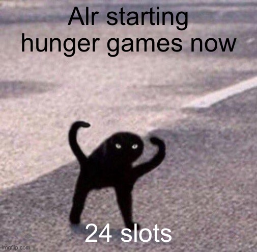 Cursed cat temp | Alr starting hunger games now; 24 slots | image tagged in cursed cat temp | made w/ Imgflip meme maker