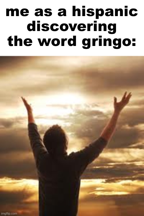 (gringo means a non hispanic or latino person) | me as a hispanic discovering the word gringo: | image tagged in worship | made w/ Imgflip meme maker