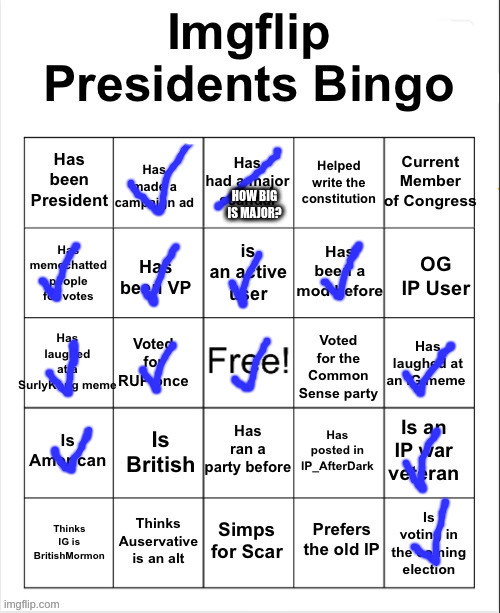new bingo just dropped | HOW BIG IS MAJOR? | made w/ Imgflip meme maker