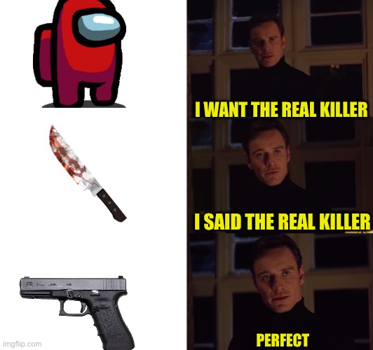perfection | I WANT THE REAL KILLER; I SAID THE REAL KILLER; PERFECT | image tagged in perfection | made w/ Imgflip meme maker