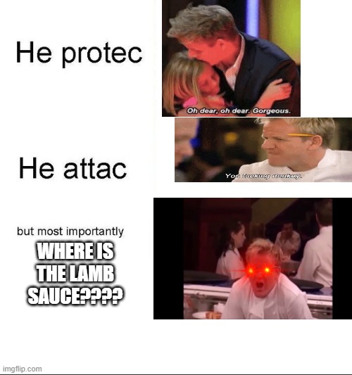 Gordon Ramsay | WHERE IS THE LAMB SAUCE???? | image tagged in he protec he attac but most importantly,gordon ramsay | made w/ Imgflip meme maker