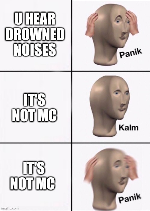 Stonks Panic Calm Panic | U HEAR DROWNED NOISES; IT'S NOT MC; IT'S NOT MC | image tagged in bread | made w/ Imgflip meme maker