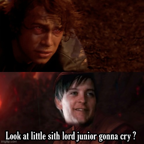Clever title | image tagged in bully maguire,it's over anakin i have the high ground | made w/ Imgflip meme maker