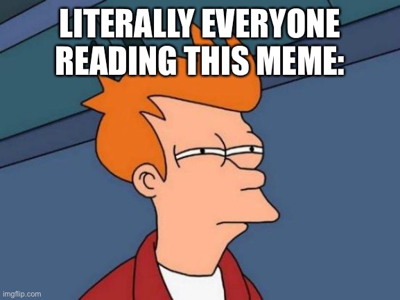 Squinting Eyes Fry | LITERALLY EVERYONE READING THIS MEME: | image tagged in squinting eyes fry | made w/ Imgflip meme maker