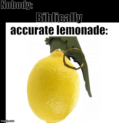 lemonade | Nobody:; Biblically accurate lemonade: | image tagged in lemonade | made w/ Imgflip meme maker