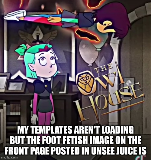 the owl house | MY TEMPLATES AREN'T LOADING BUT THE FOOT FETISH IMAGE ON THE FRONT PAGE POSTED IN UNSEE JUICE IS | image tagged in the owl house | made w/ Imgflip meme maker