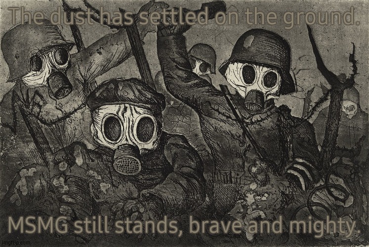 Stormtroopers | The dust has settled on the ground. MSMG still stands, brave and mighty. | image tagged in stormtroopers | made w/ Imgflip meme maker
