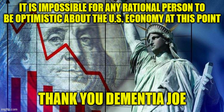 Libs voted for the impending recession... | IT IS IMPOSSIBLE FOR ANY RATIONAL PERSON TO BE OPTIMISTIC ABOUT THE U.S. ECONOMY AT THIS POINT; THANK YOU DEMENTIA JOE | image tagged in stupid liberals | made w/ Imgflip meme maker
