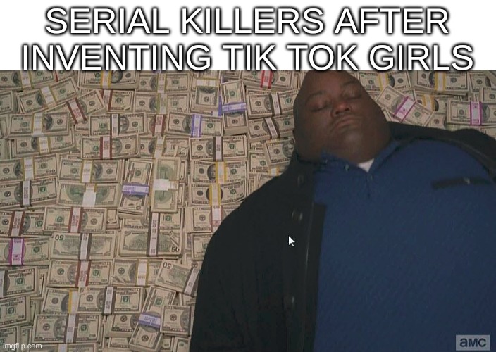 bruh | SERIAL KILLERS AFTER INVENTING TIK TOK GIRLS | image tagged in fat guy laying on money | made w/ Imgflip meme maker