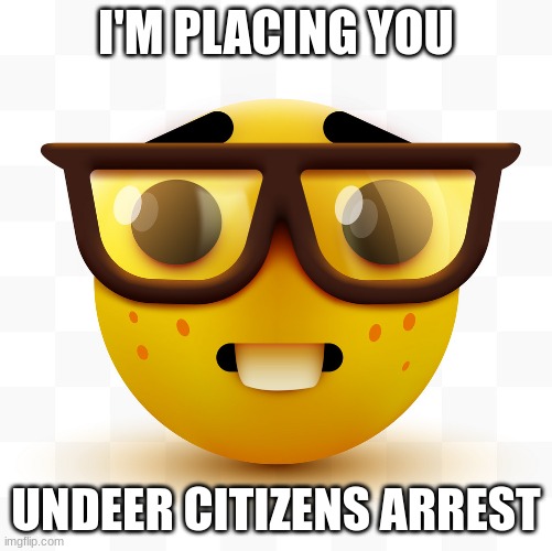 Nerd emoji | I'M PLACING YOU UNDEER CITIZENS ARREST | image tagged in nerd emoji | made w/ Imgflip meme maker