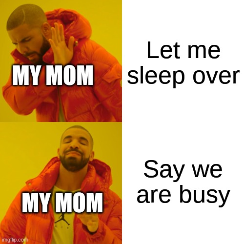 erwg | Let me sleep over; MY MOM; Say we are busy; MY MOM | image tagged in memes,drake hotline bling | made w/ Imgflip meme maker