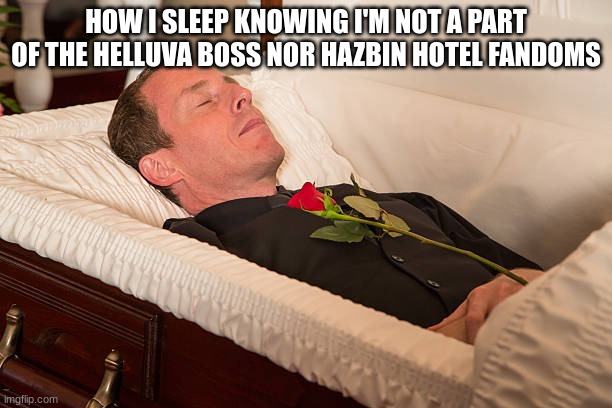 shart | HOW I SLEEP KNOWING I'M NOT A PART OF THE HELLUVA BOSS NOR HAZBIN HOTEL FANDOMS | made w/ Imgflip meme maker