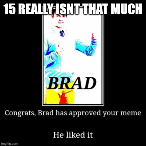 Just submit a bunch | 15 REALLY ISNT THAT MUCH | image tagged in brad approves your meme | made w/ Imgflip meme maker