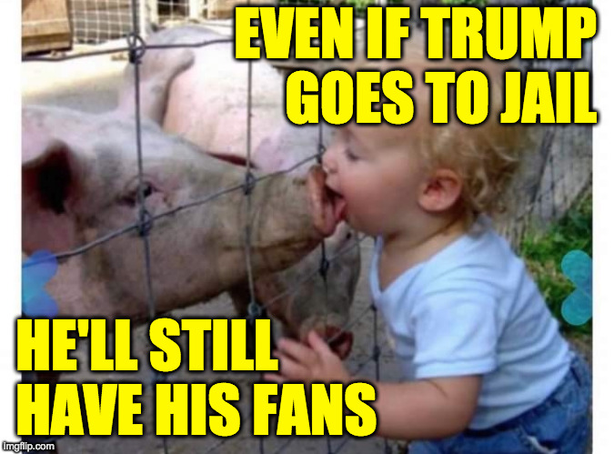 Uh oh.  I said "if".  I meant "when", Great Pumpkin! | EVEN IF TRUMP
GOES TO JAIL; HE'LL STILL
HAVE HIS FANS | image tagged in memes,trumpies,i'm doomed | made w/ Imgflip meme maker