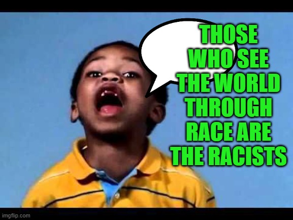 Those Who See The World Through Race Are The Racists | THOSE WHO SEE THE WORLD THROUGH RACE ARE THE RACISTS | image tagged in that's racist 2 | made w/ Imgflip meme maker