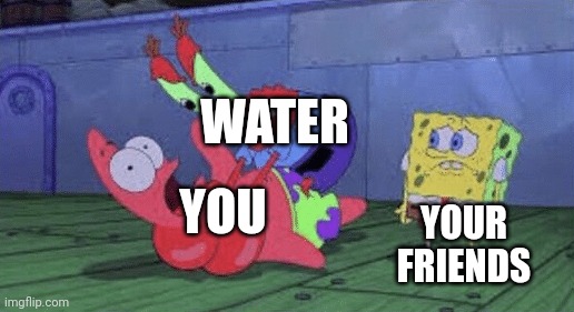 Mr. Krabs Choking Patrick | WATER; YOU; YOUR
FRIENDS | image tagged in mr krabs choking patrick | made w/ Imgflip meme maker