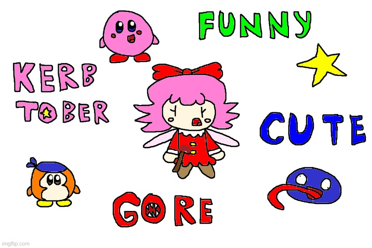 My cutest Kirby art yet | image tagged in kirby,gore,blood,funny,cute,fanart | made w/ Imgflip meme maker