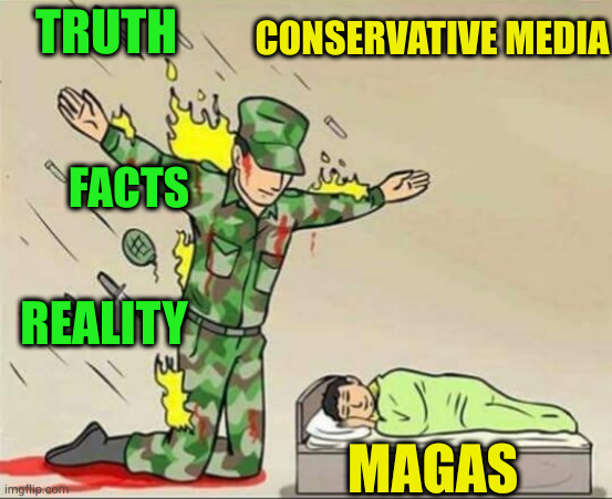 Pavlov's voters are so trained that they now will vote to end programs they love just to own libs. | CONSERVATIVE MEDIA; TRUTH; FACTS; REALITY; MAGAS | image tagged in soldier protecting sleeping child | made w/ Imgflip meme maker