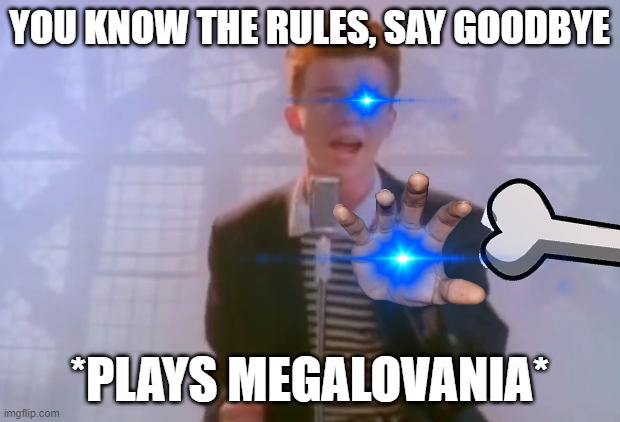 rick astley but different | YOU KNOW THE RULES, SAY GOODBYE; *PLAYS MEGALOVANIA* | image tagged in megalovania,memes,rick astley | made w/ Imgflip meme maker