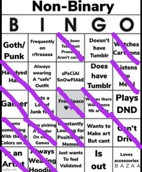 No bingo- | image tagged in non-binary bingo | made w/ Imgflip meme maker