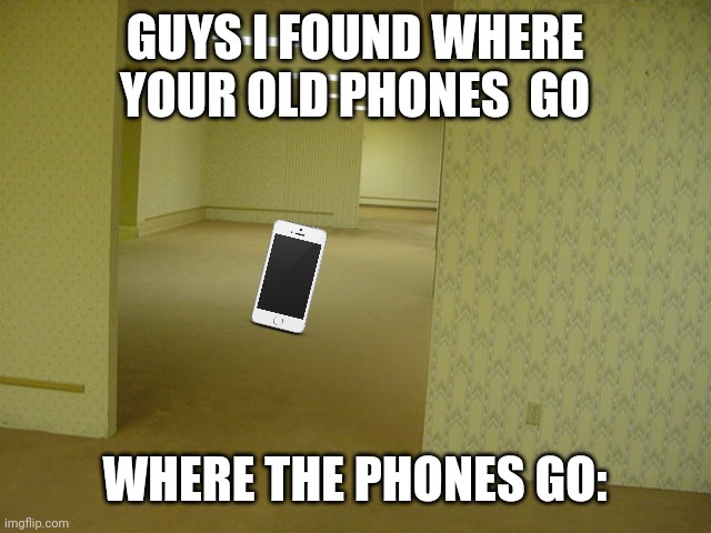 Where your lost phones go | GUYS I FOUND WHERE YOUR OLD PHONES  GO; WHERE THE PHONES GO: | image tagged in the backrooms | made w/ Imgflip meme maker