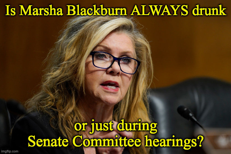 Marsha Blackburn | Is Marsha Blackburn ALWAYS drunk; or just during Senate Committee hearings? | image tagged in marsha blackburn | made w/ Imgflip meme maker