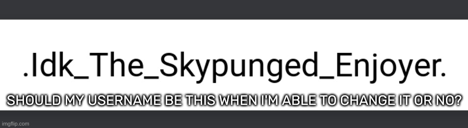 Just asking- | SHOULD MY USERNAME BE THIS WHEN I'M ABLE TO CHANGE IT OR NO? | image tagged in idk,stuff,s o u p,carck | made w/ Imgflip meme maker