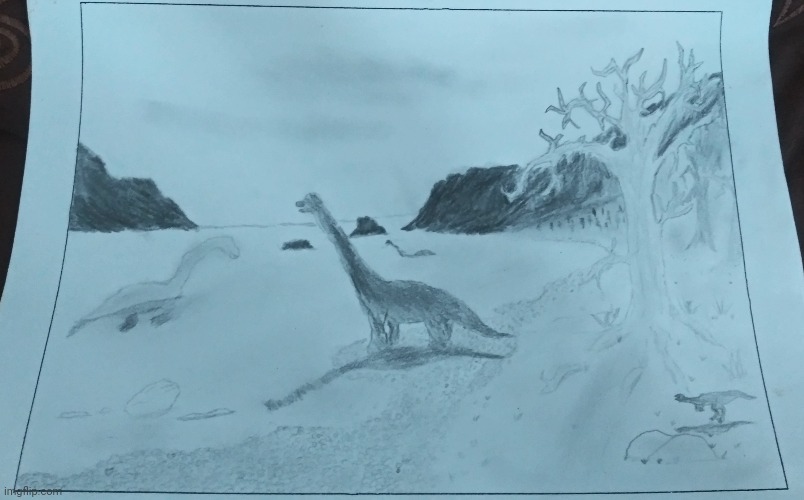 Dino drawing I made last year in art class | image tagged in drawing,dinosaur | made w/ Imgflip meme maker