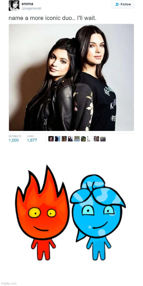 very cool game btw | image tagged in name a more iconic duo,fire boy and water girl | made w/ Imgflip meme maker