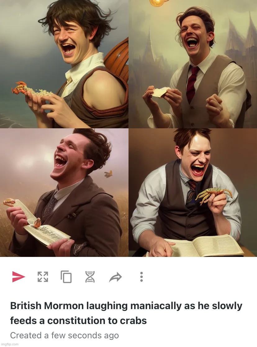 — The Crabfeeder — | image tagged in british mormon laughing maniacally as he slowly feeds a constitu,british,mormon,laughing,maniacally,not doxxing | made w/ Imgflip meme maker