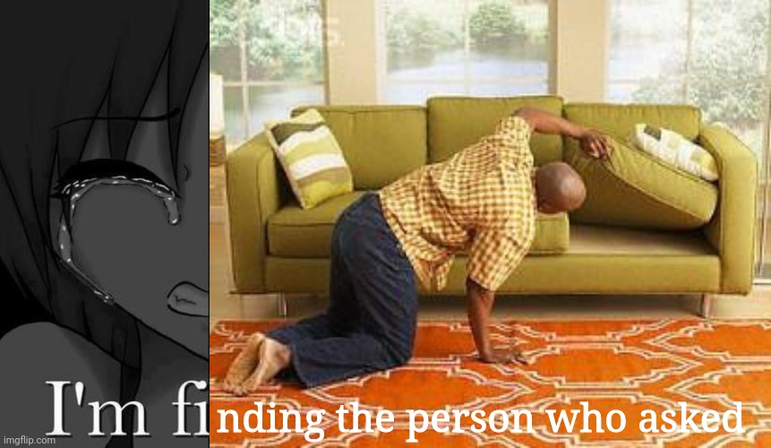 nding the person who asked | image tagged in im fine,searching | made w/ Imgflip meme maker