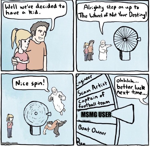 The Wheel of Not Your Destiny! | MSMG USER | image tagged in the wheel of not your destiny | made w/ Imgflip meme maker