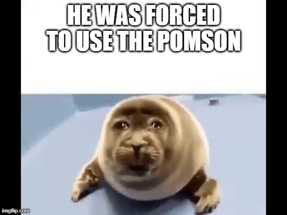 do you feel sad for him? | HE WAS FORCED TO USE THE POMSON | image tagged in he was forced to eat cement | made w/ Imgflip meme maker