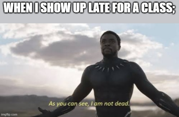 As you can see, i am not dead | WHEN I SHOW UP LATE FOR A CLASS; | image tagged in as you can see i am not dead | made w/ Imgflip meme maker