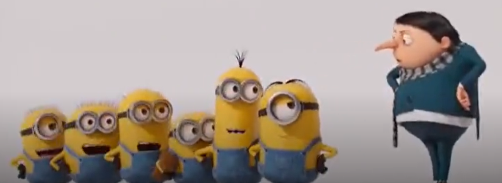 gru standing in front of minions meme