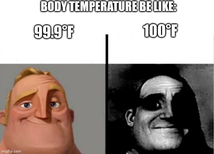 Body temperature be like: | 99.9°F; 100°F; BODY TEMPERATURE BE LIKE: | image tagged in teacher's copy | made w/ Imgflip meme maker