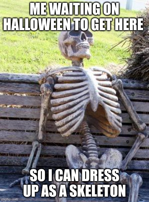 yeah | ME WAITING ON HALLOWEEN TO GET HERE; SO I CAN DRESS UP AS A SKELETON | image tagged in memes,waiting skeleton,spooky month,spooktober | made w/ Imgflip meme maker