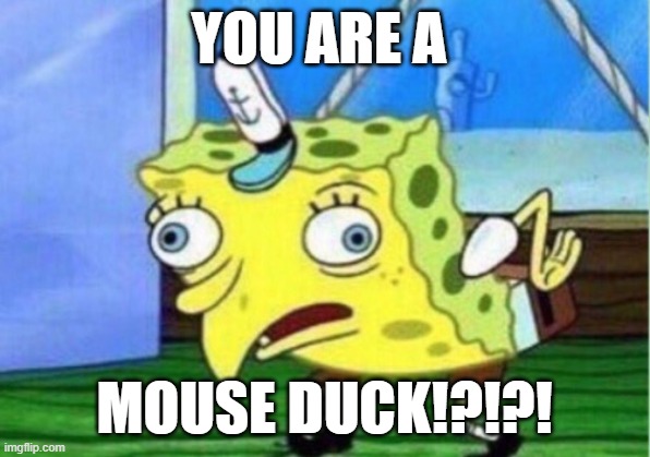 Mocking Spongebob | YOU ARE A; MOUSE DUCK!?!?! | image tagged in memes,mocking spongebob | made w/ Imgflip meme maker