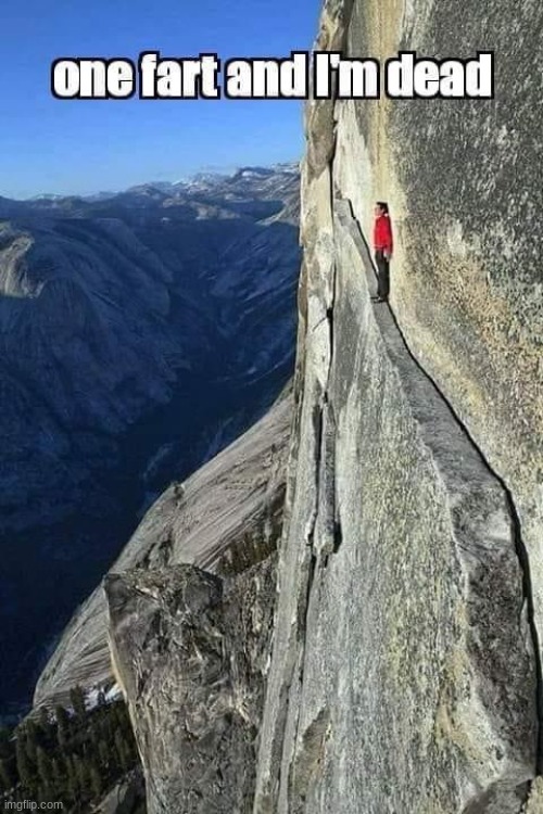 One fart and i'm dead | image tagged in alex honnold,hold fart,funny,lol,rock climbing | made w/ Imgflip meme maker