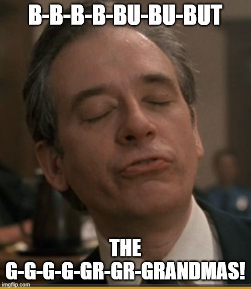 Stutter Lawyer | B-B-B-B-BU-BU-BUT THE G-G-G-G-GR-GR-GRANDMAS! | image tagged in stutter lawyer | made w/ Imgflip meme maker