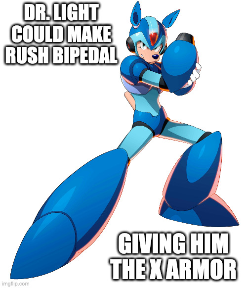 Rush X Armor | DR. LIGHT COULD MAKE RUSH BIPEDAL; GIVING HIM THE X ARMOR | image tagged in megaman,rush,memes | made w/ Imgflip meme maker