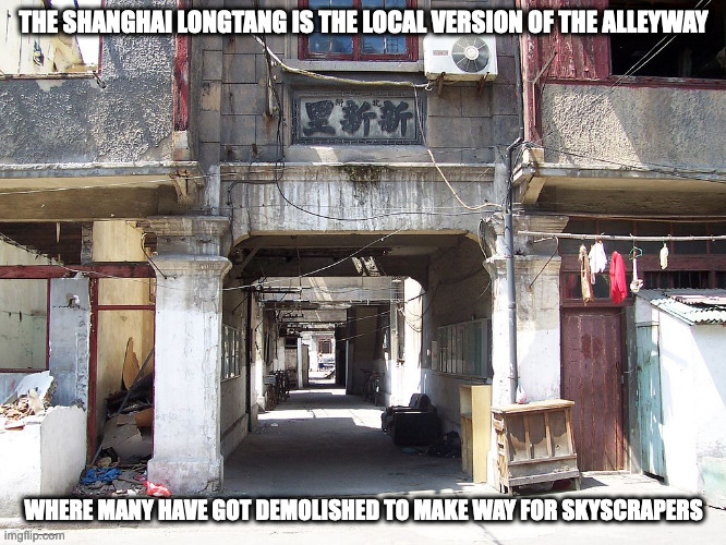 Longtang | THE SHANGHAI LONGTANG IS THE LOCAL VERSION OF THE ALLEYWAY; WHERE MANY HAVE GOT DEMOLISHED TO MAKE WAY FOR SKYSCRAPERS | image tagged in alleyway,memes | made w/ Imgflip meme maker