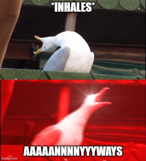 Me after someone say something awkward | *INHALES*; AAAAANNNNYYYWAYS | image tagged in screaming bird | made w/ Imgflip meme maker